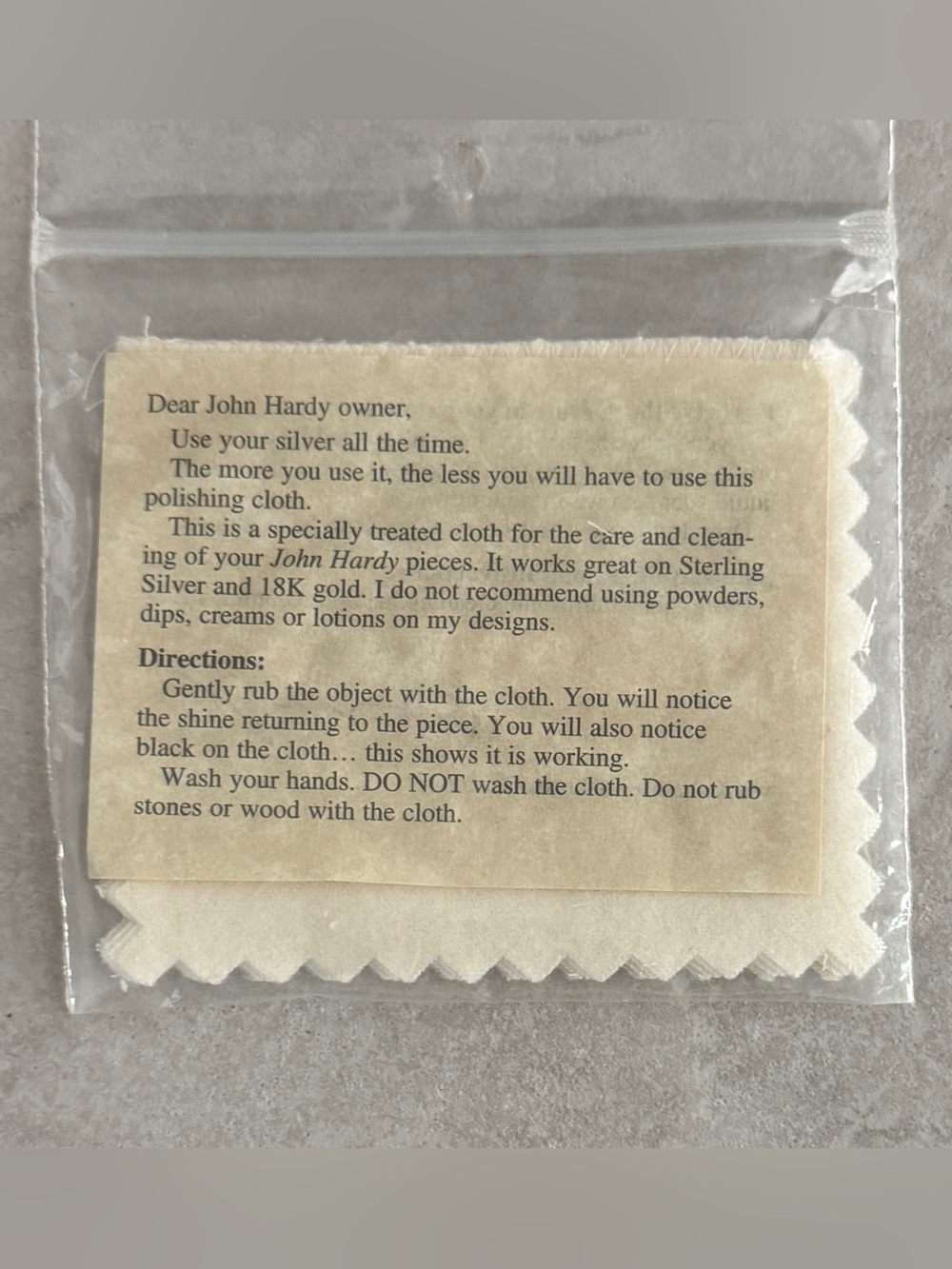 John Hardy Cream 8 Piece Polishing Cloth with John Hardy Logo - Picture 2 of 5